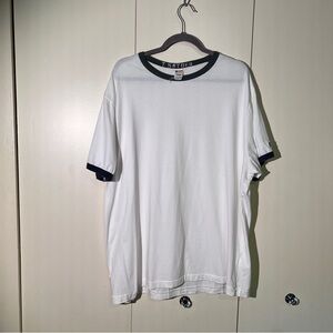 Todd Snyder White Tee with Green/Grey Trim - Size 2X